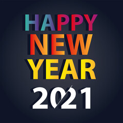 2021 happy new year colour inscription celebration party card