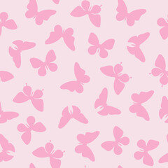 Vector pink butterfly silhouette seamless repeat pattern design background. Pink girly pattern background. © Kati Moth