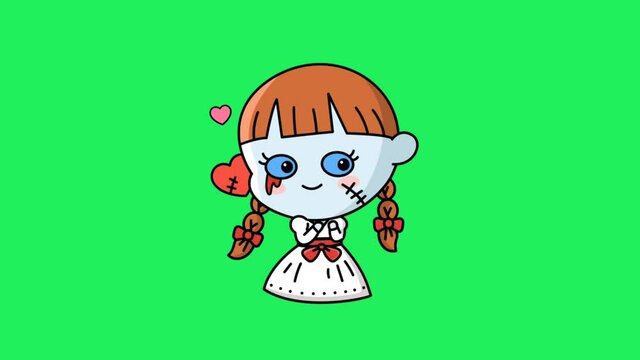 Animation cute style girl ghost on green background.