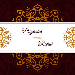 Indian wedding card invitation for web and print. You are cordially invited to the wedding. Wedding card template with decorative mandala.