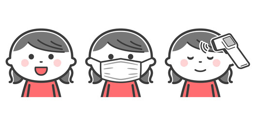 笑う、マスクをつける、検温をする、女の子セット／2色