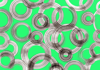Abstract circles on a green background. Ink drawing. Pattern for paper, textiles, greetings.