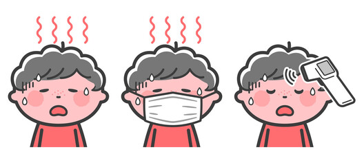 発熱して具合が悪い男の子セット／2色