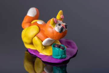 children's craft from plasticine-funny cat, creativity, hobby, entertainment
