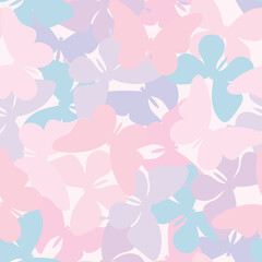 Vector butterfly seamless repeat pattern design background. Pastel girly pattern background. Random butterfly silhouettes.