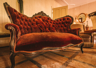An old abandoned manor house with antique furniture and wonderful architecture