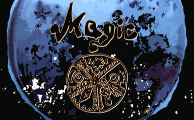 magic poster. Background Grange. moon