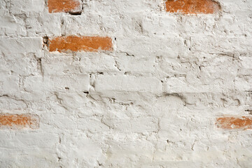 Vintage old white wash brick wall texture. Panoramic background for your text or image.