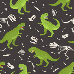 Fototapeta premium Dinosaur skeleton seamless grunge pattern. Original design with t-rex, dinosaur. print for T-shirts, textiles, wrapping paper, web.