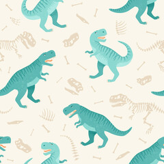 Dinosaur skeleton seamless grunge pattern. Original design with t-rex, dinosaur. print for T-shirts, textiles, wrapping paper, web.