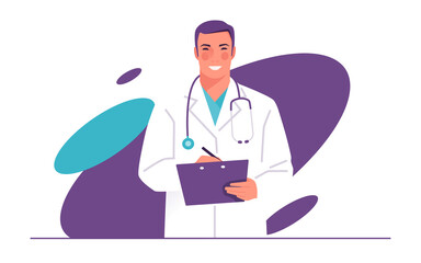 Vector illustration of a physician, doctor, therapist with stethoscope