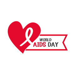 world aids day, awareness ribbon heart banner design