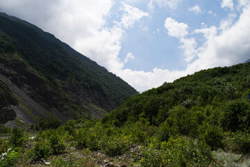 Fototapeta na wymiar View of the mountains of the North Caucasus. Karmadon gorge