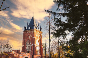 Fototapeta na wymiar Fantasy castle landscape magical fairy magic dreamlike Wizards University art sky