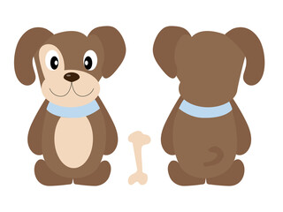 Cute puppy dog. Vector illustration of the animal, isolated on a white background. Print for clothes, label, patch, sticker. For cards for children's holidays or drawing training.