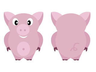 Cute piggy. Vector illustration, isolated on white background. Print for clothes, label, patch, sticker, sticker. For cards for children's holidays or drawing training