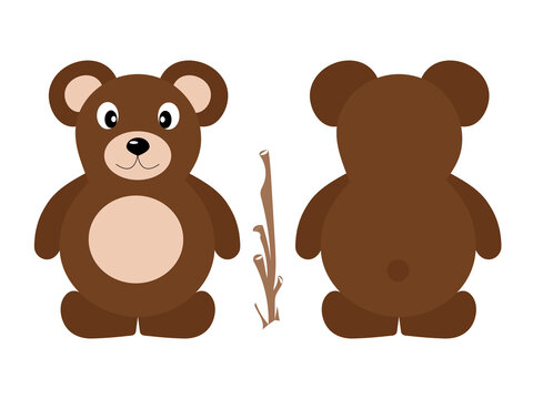 Cute brown teddy bear. Vector illustration of the animal, isolated on a white background. Print for clothes, label, patch, sticker. For cards for children's holidays or drawing training.