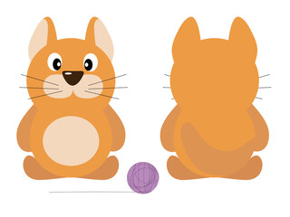 Cute red kitten. Vector illustration of an animal, isolated on a white background. Print for clothes, label, patch, sticker. For cards for children's holidays or drawing training