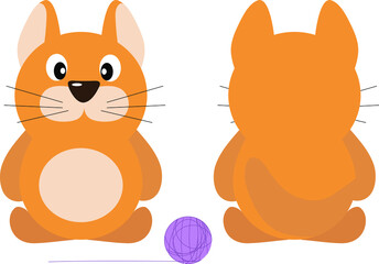 Cute red kitten. Vector illustration of an animal, isolated on a white background. Print for clothes, label, patch, sticker. For cards for children's holidays or drawing training