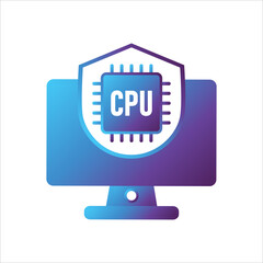 computer illustration. computer with shield and cpu symbol. Concept of safe computing. gradient style Vector illustration, vector icon concept.