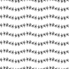 Fototapeta premium black and white seamless pattern with doodle twigs waves from branches