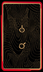 Tarot cards back design, reverse side. Astrological symbols Uranus, Mars