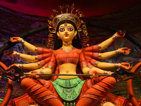 Goddess Durga portrait , Durga puja is the biggest festival for Bengalis celebrated globally