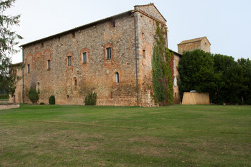 Fototapeta na wymiar The Pieve of San Giovanni Battista is a sacred building located in Ponte allo Spino, prov. of Siena. Mentioned since 1189, it is one of the most interesting Romanesque buildings in the Sienese area.