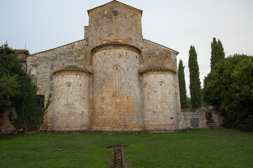 Fototapeta na wymiar The Pieve of San Giovanni Battista is a sacred building located in Ponte allo Spino, prov. of Siena. Mentioned since 1189, it is one of the most interesting Romanesque buildings in the Sienese area.