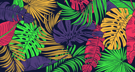 Vintage tropic pattern design. Cool floral wallpaper. Vector.