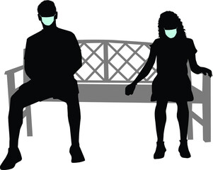 Black silhouettes of people sitting on a bench