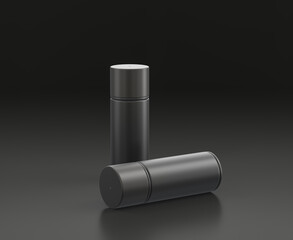 Dark gray spraypaint, paint spray can on black background, single color workshop tool, 3d rendering