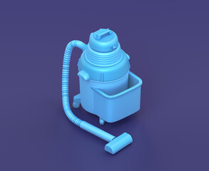 Fototapeta premium Isometric vacuum cleaner, cleaning hoover on blue background, single color workshop tool, 3d rendering