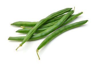 Green beans with leaves on white background