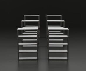 Dark gray shelf on black background, single color workshop tool, 3d rendering