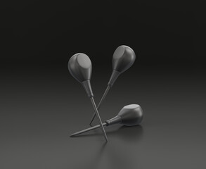 Dark gray scratch awl chisel on black background, single color workshop tool, 3d rendering