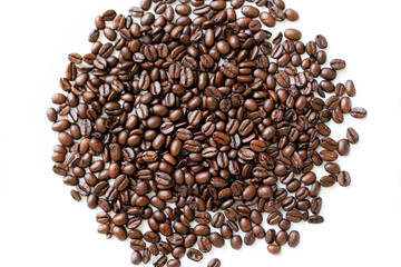 Roast whole bean of arabica coffee on white background