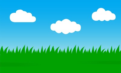 Fototapeta na wymiar Blue sky and clouds and green grass. Abstract nature background. Vector