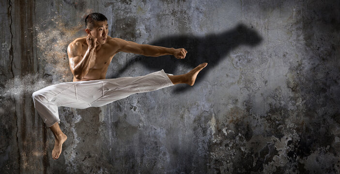 Martial arts master, karate practice. Sports banner