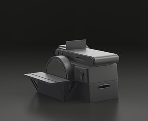 Dark gray belt sander on black background, single color workshop tool, 3d rendering