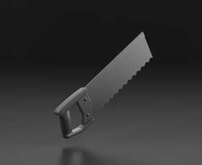 Dark gray backsaw on black background, single color workshop tool, 3d rendering