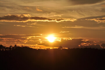 Sunset view with beautiful golden sky,the colorful sky lights in the evening	