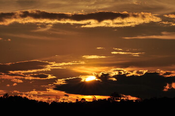 Sunset view with beautiful golden sky,the colorful sky lights in the evening	