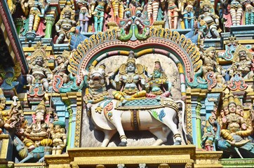 Fototapeta na wymiar stone carving and sculptures of meenakshi amman temple madurai tamil nadu 