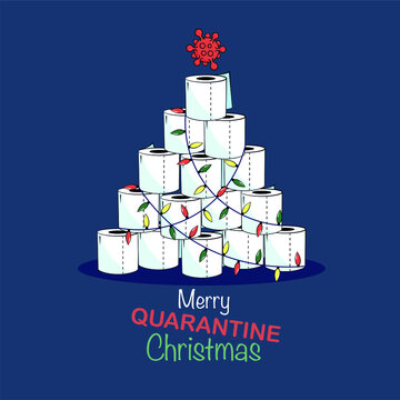 Quarantine style christmas card with toilet paper christmas tree