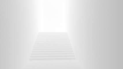 White empty room with a staircase. White corridor, tunnel. 3d render.