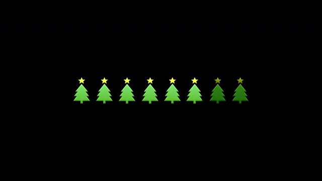 Christmas trees and stars with Christmas loading text, isolated on a transparent background