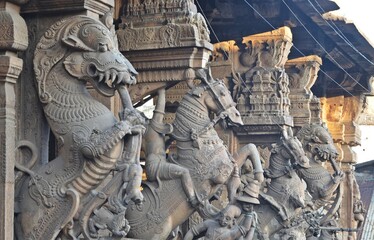 stone carving and sculptures of meenakshi amman temple madurai tamil nadu
