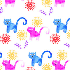 Abstract colroful cats seamless pattern. It is located in swatch
