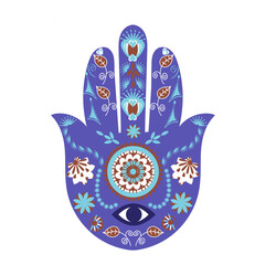 Hand of Fatima sign. Hamsa hand simbol, amulet, talisman in vect